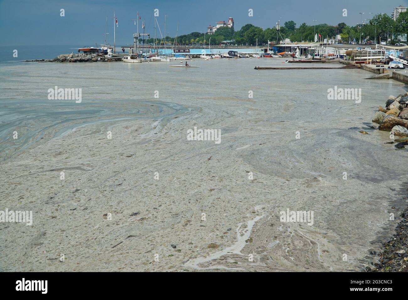 Turkey’s Sea of Marmara, that connects the Black Sea to the Aegean Sea, has witnessed the largest outbreak of sea snot or mucilage Stock Photo