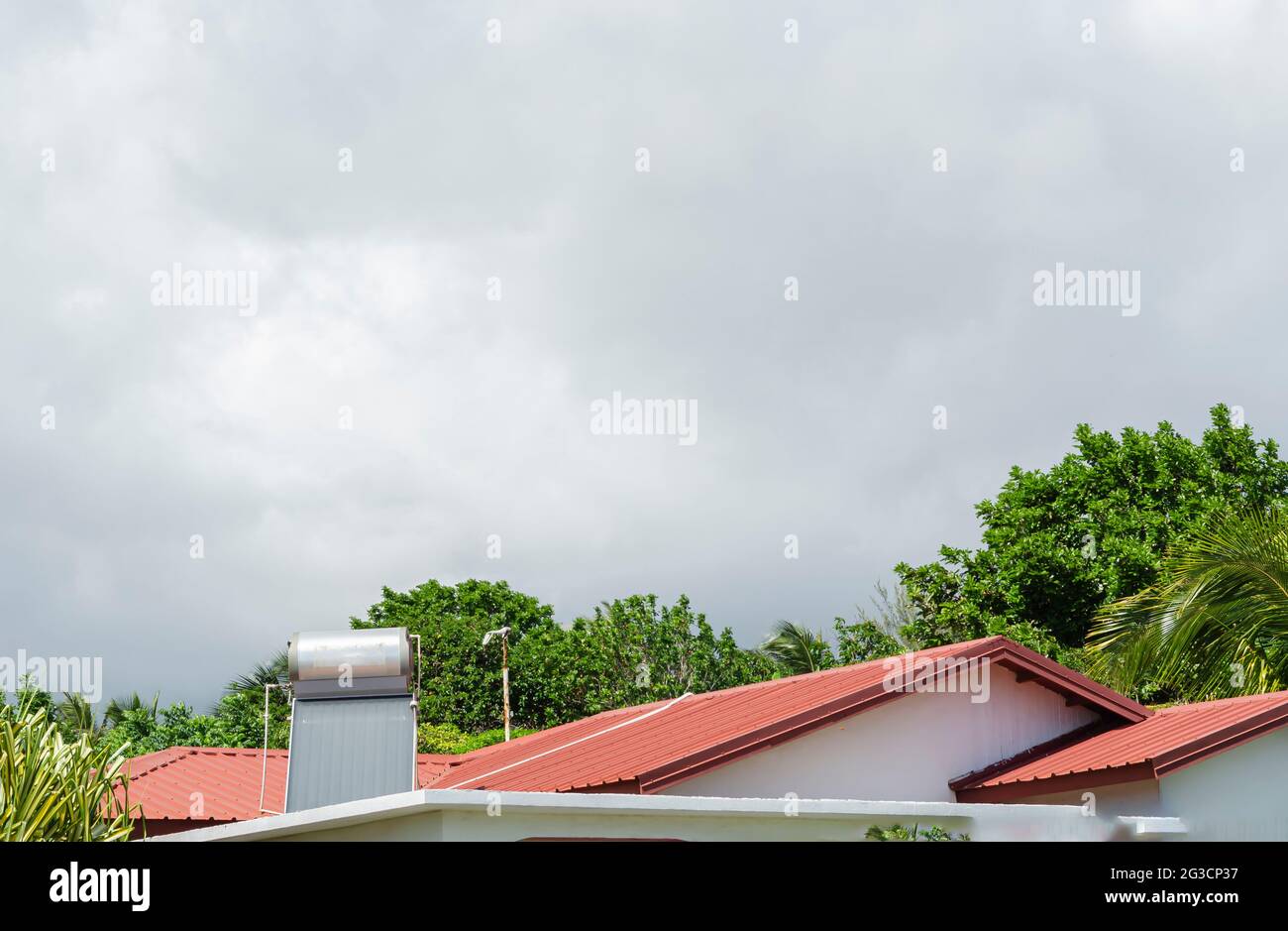 Solar Water Heater On Rooftop Stock Photo