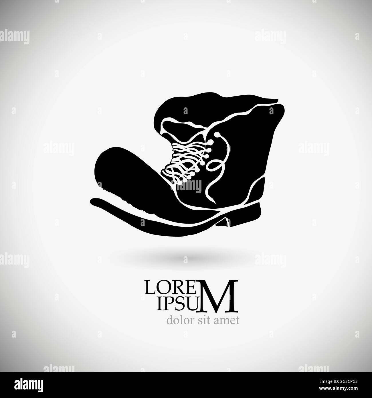 Old torn boot graphic. Shoemaker logo template. Shoe repair vector