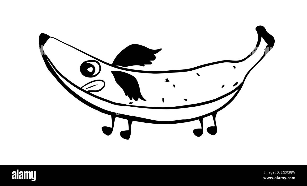 Dog. Cheerful banana. Monochrome, for coloring . Vector illustration