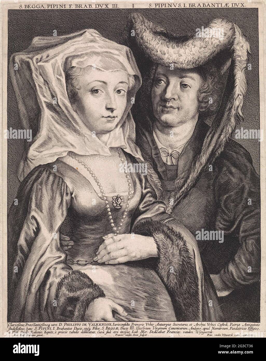 Pepijn van Landen and his daughter H. Begga. The Holy Begga stands next ...