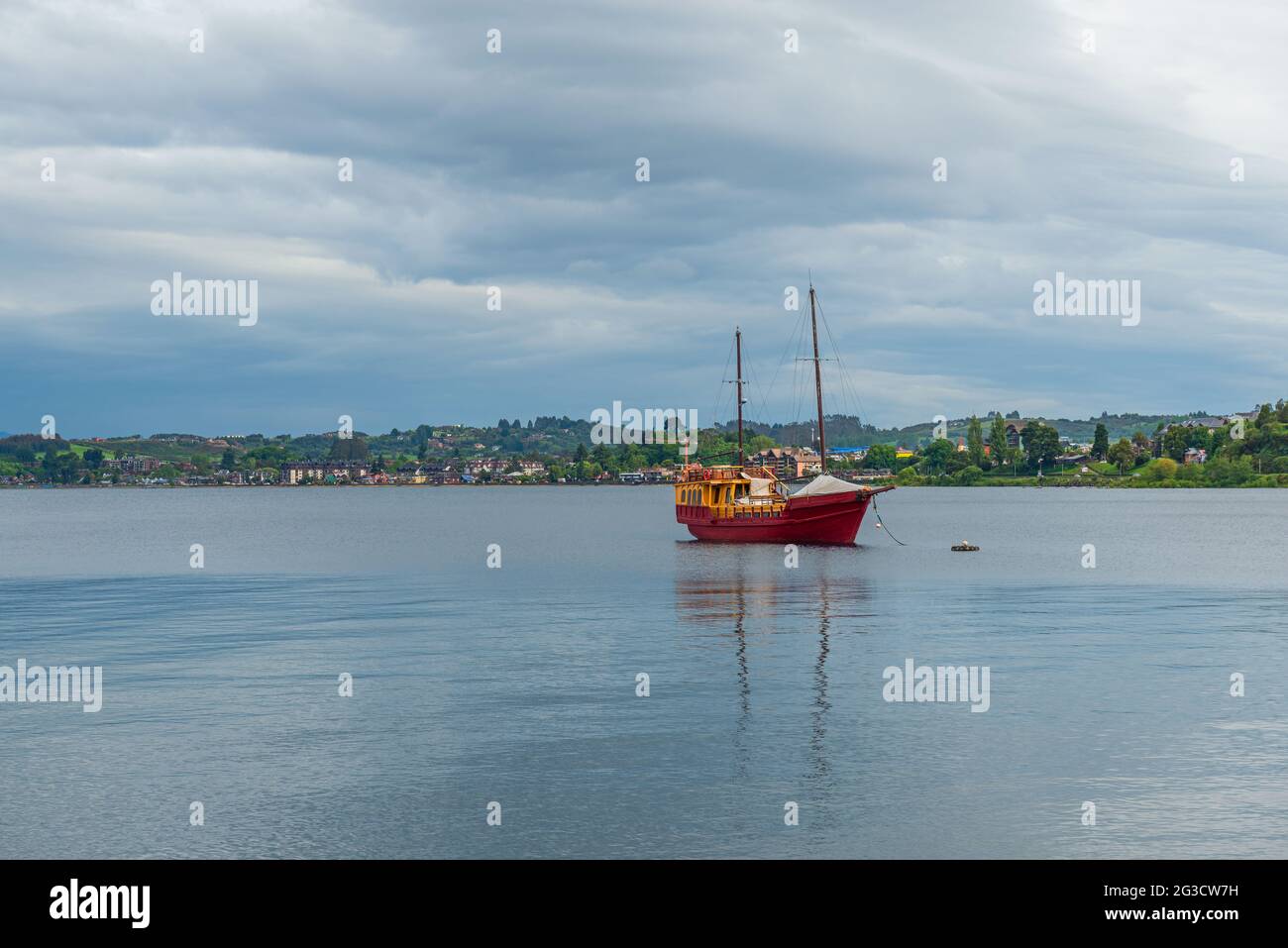 Two mast ship on Llanquihue lake, Puerto Varas city, Chile. Stock Photo