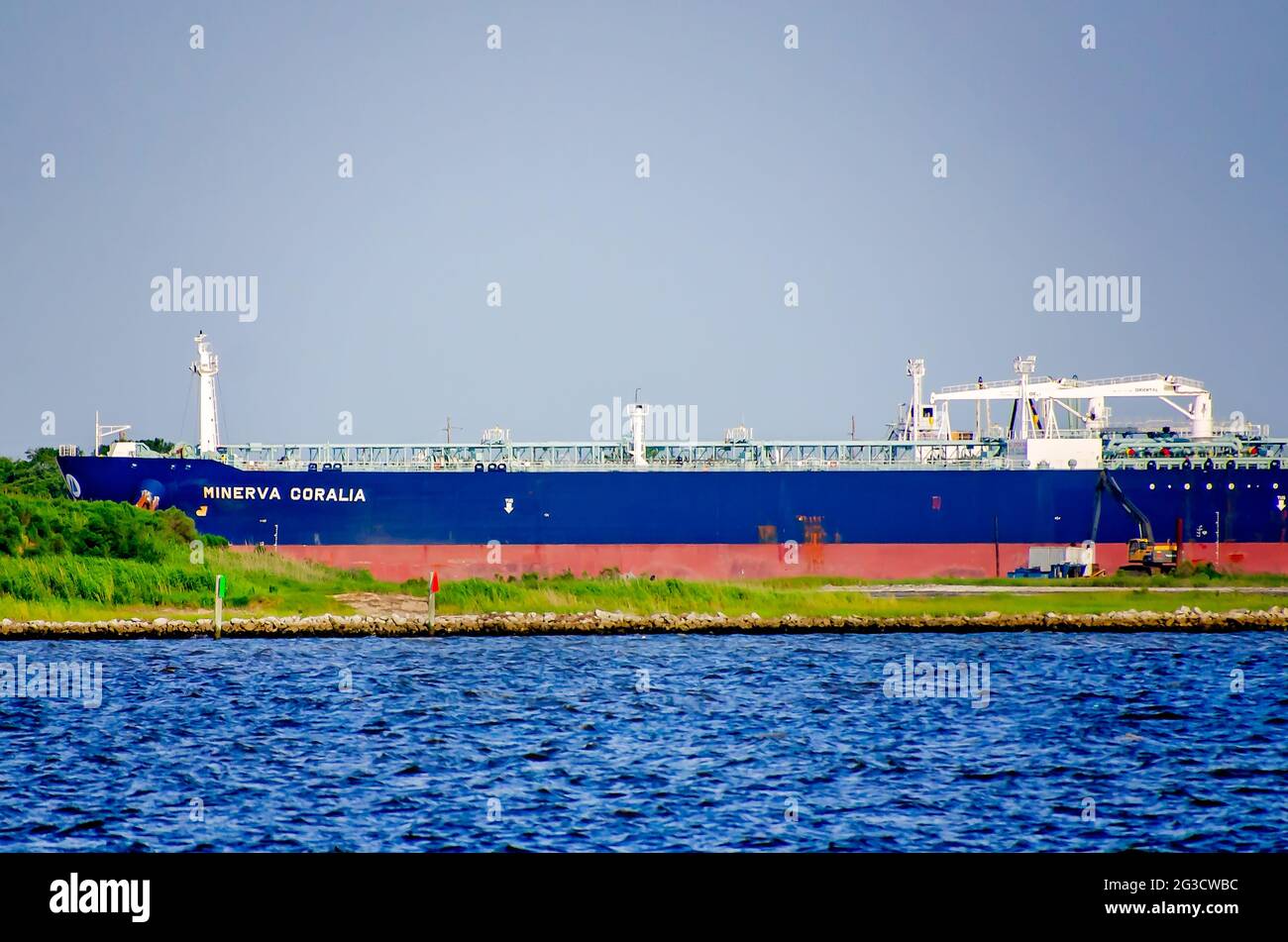 Crude oil tanker Minerva Coralia is docked, June 12, 2021, in Pascagoula, Mississippi. Minerva Coralia was built in 2017. Stock Photo