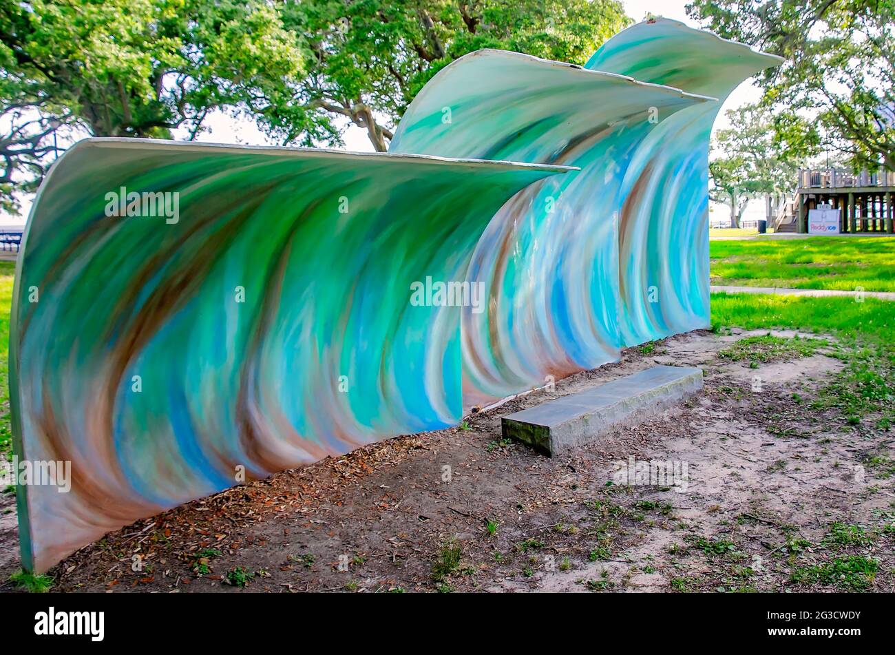 The Hurricane Katrina Memorial is pictured at Beach Park, June 12, 2021, in Pascagoula, Mississippi. Stock Photo
