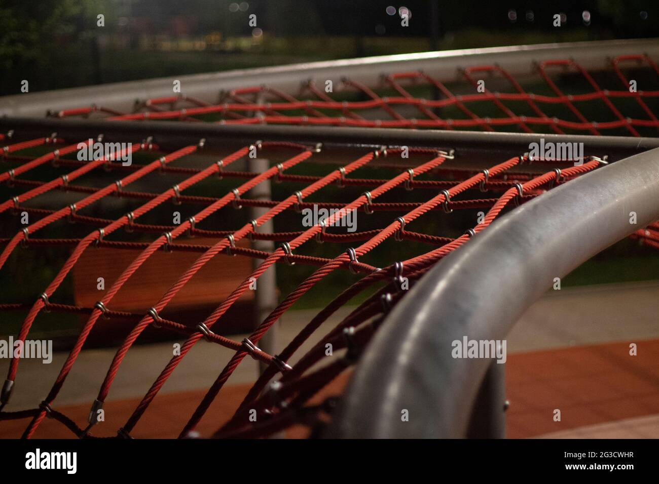 Ropes in the playground. Climbing net, shot close-up. Ropes fastened