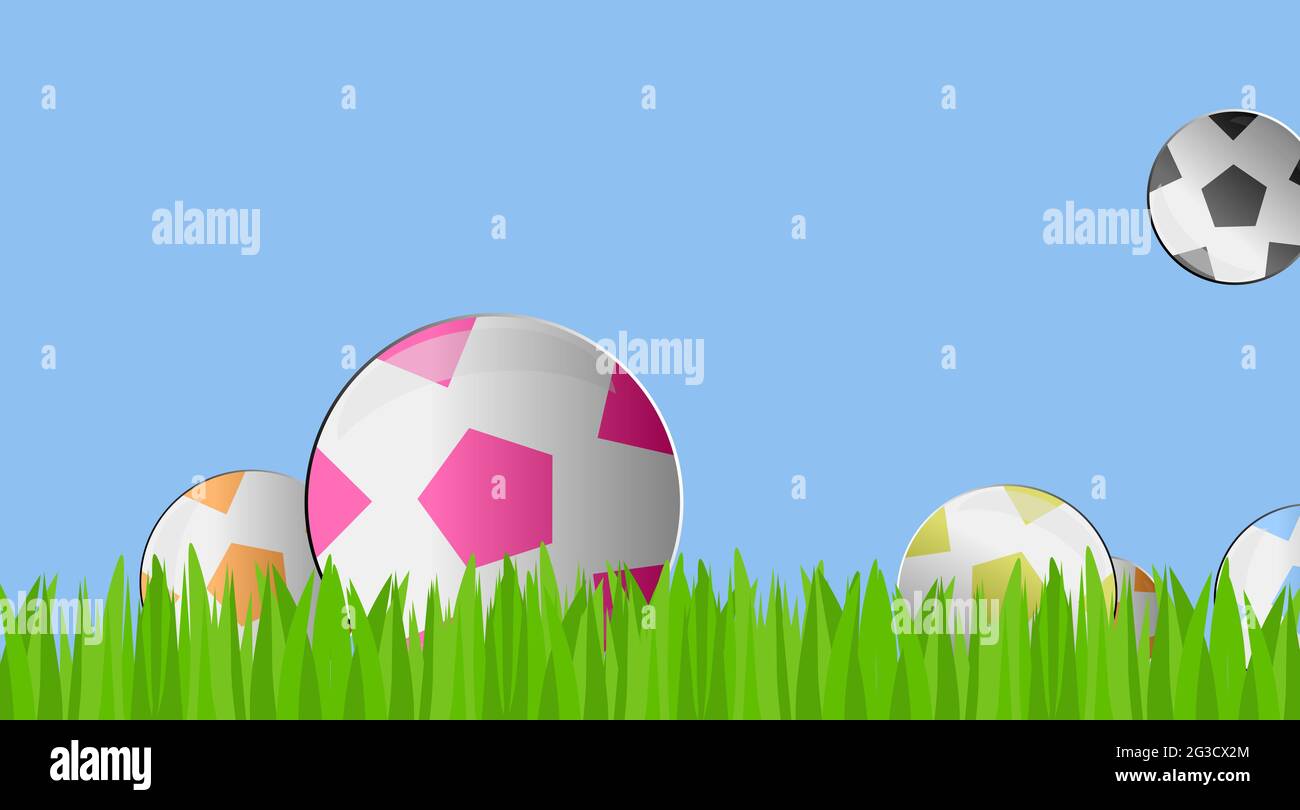 Playing Field Sport Grass Border Football Soccer Ball Set Graphic Digital Drawing Relating To The Game Play Betting And Competition Group Stock Photo Alamy