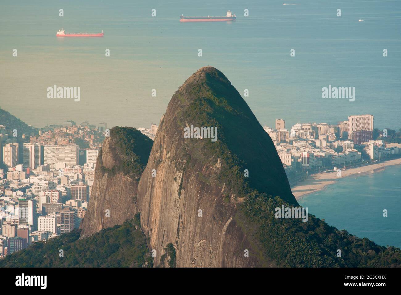 Two Brothers Mountain and Ipanema Beach Behind It in Rio de Janeiro, Brazil Stock Photo