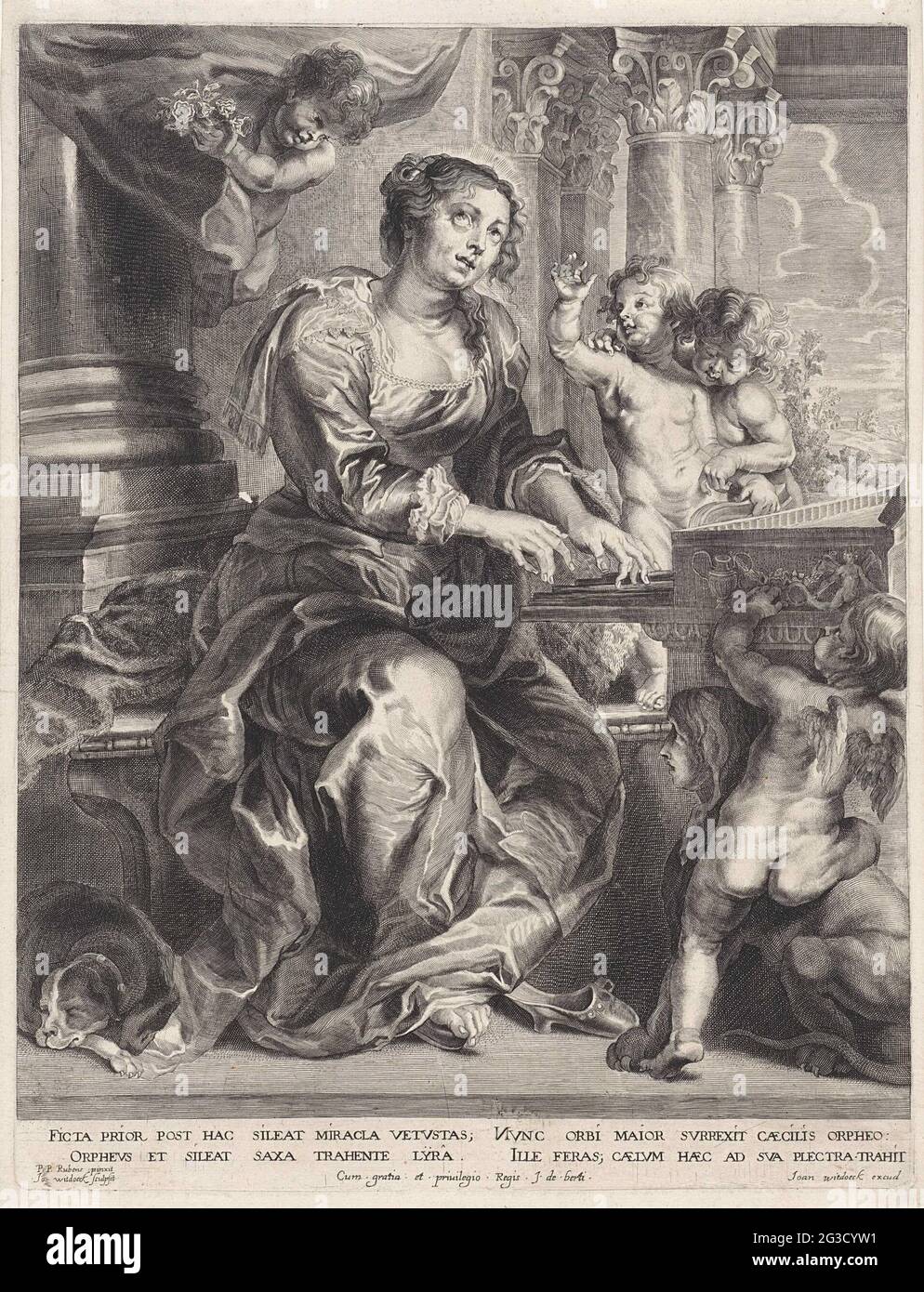 H. Cecilia. The Holy Cecilia playing on an organ surrounded by putti