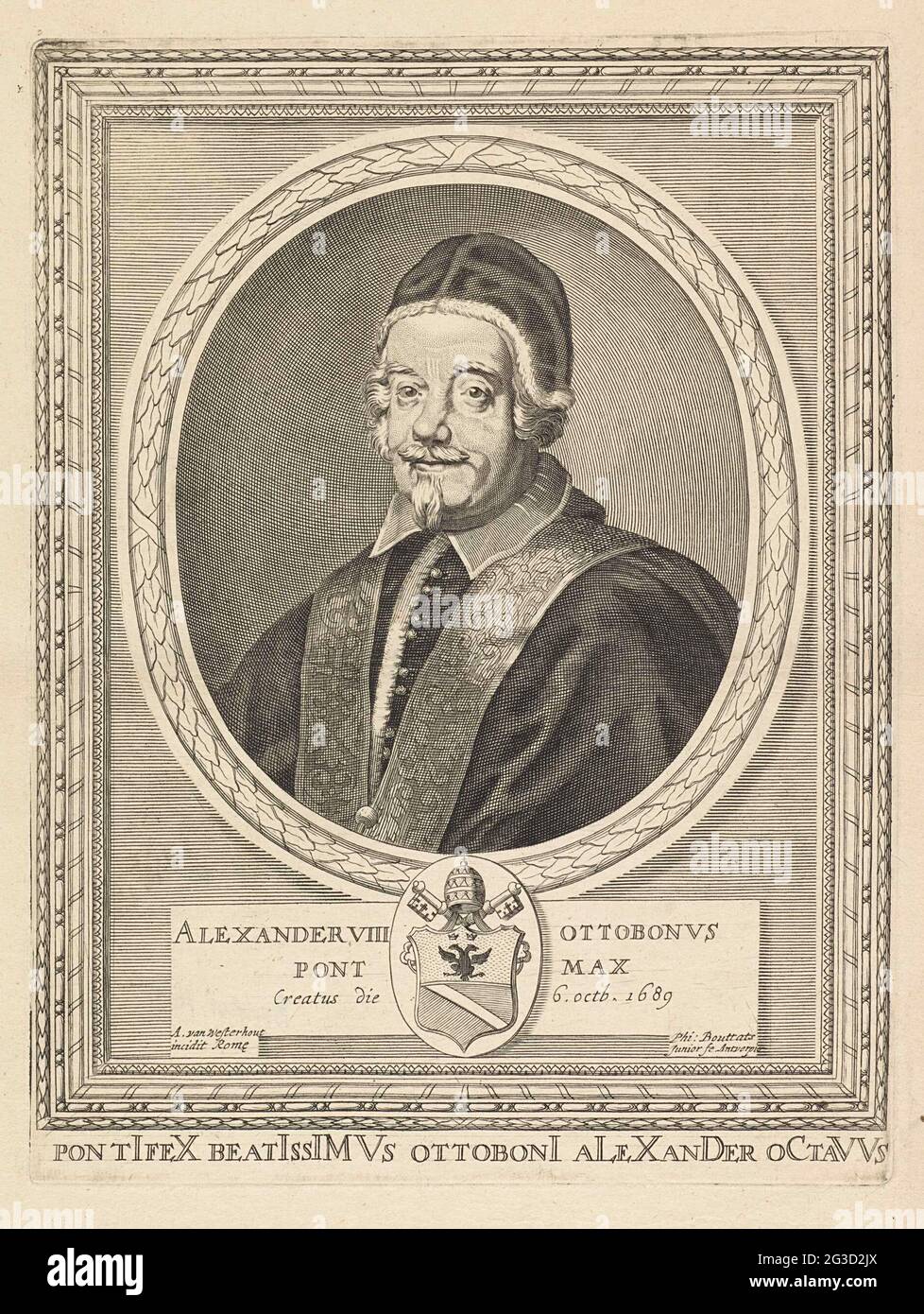 mooi bescherming fles Portrait of Pope Alexander VIII. In the context under his portrait his name  in Latin and his coat of arms. In the margin a caption in Latin Stock Photo  - Alamy