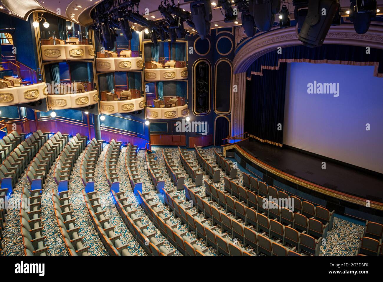 The Royal Court Theatre aboard the Cunard cruise ship the MS Queen Elizabeth Stock Photo