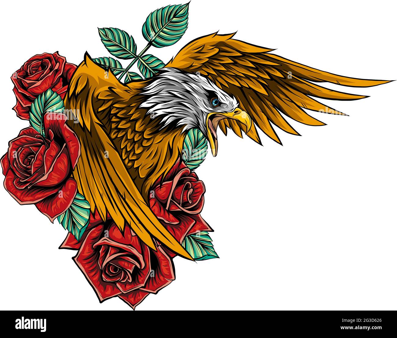 vector illustraion of eagle with flower roses Stock Vector