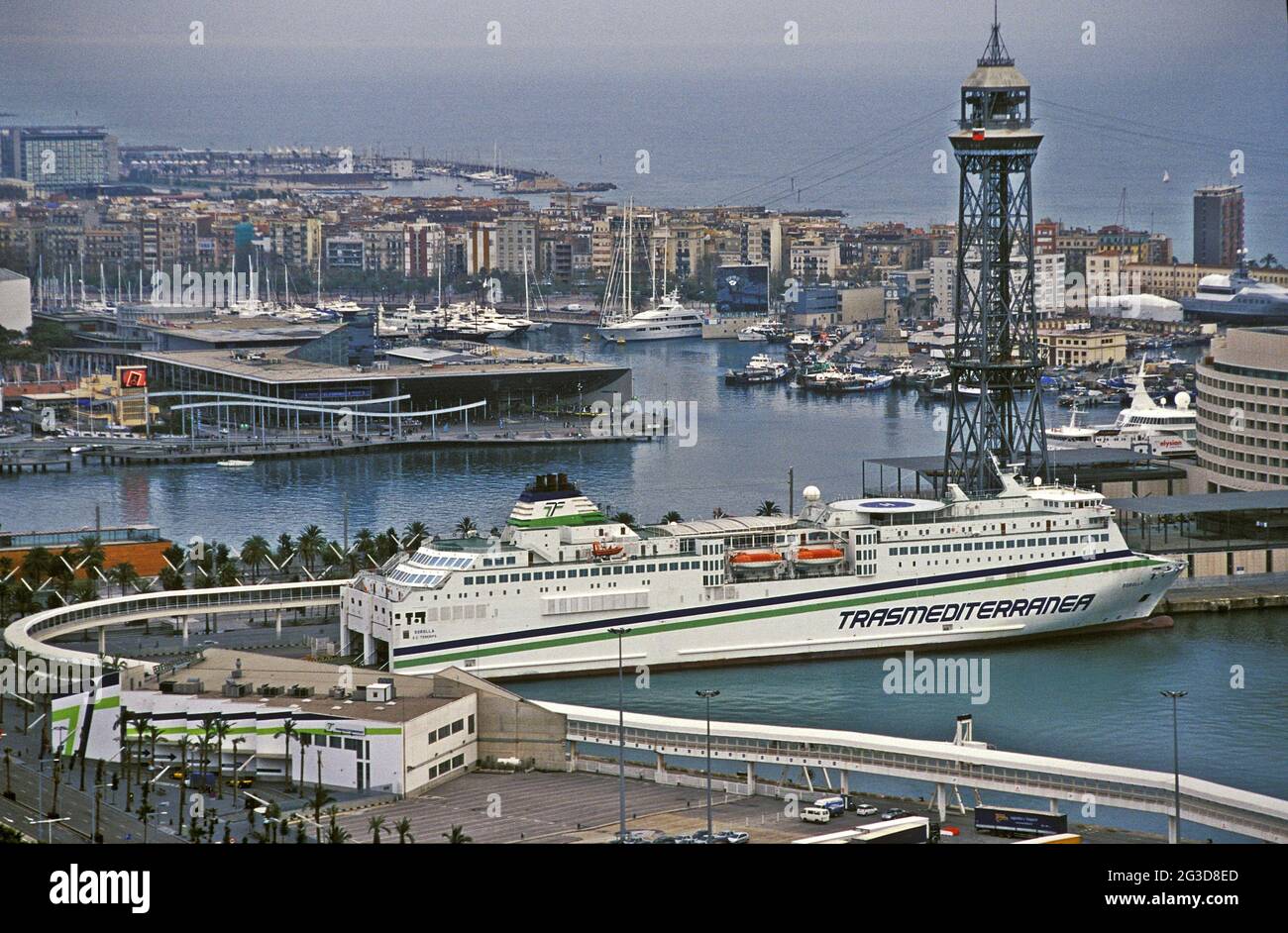 Trasmediterranea Ro-Ro and other shipping in the busy port of Barcelona,  Catalonia, Spain Stock Photo - Alamy