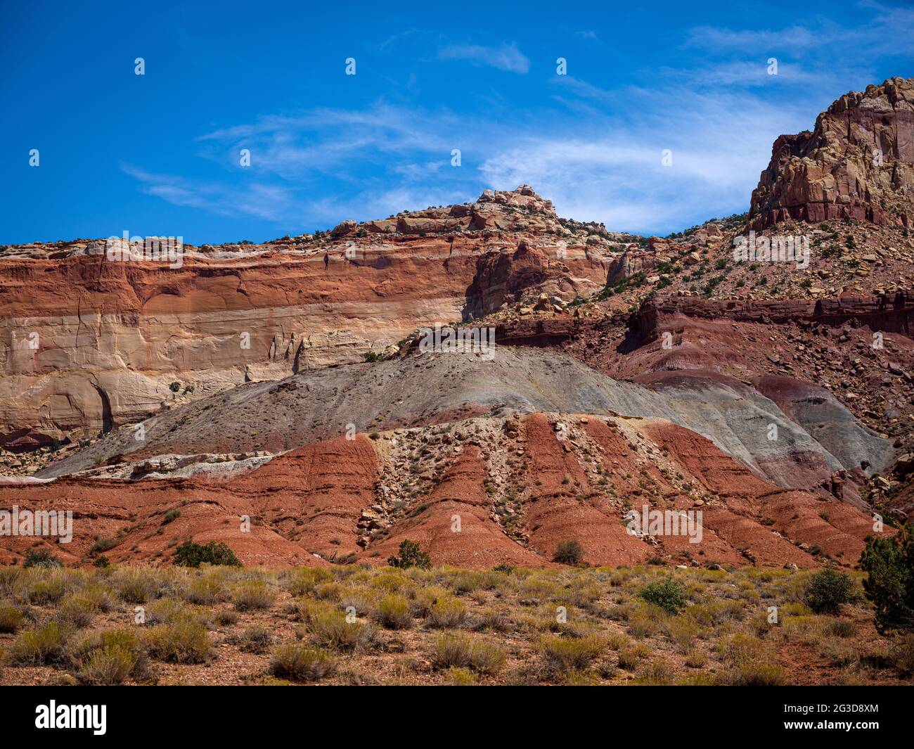 CAPITOL REEF NATIONAL PARK, UTAH - CIRCA AUGUST 2020: Entrance to the main road and trails to the Grand Wash area of Capitol Reef National Park Nation Stock Photo
