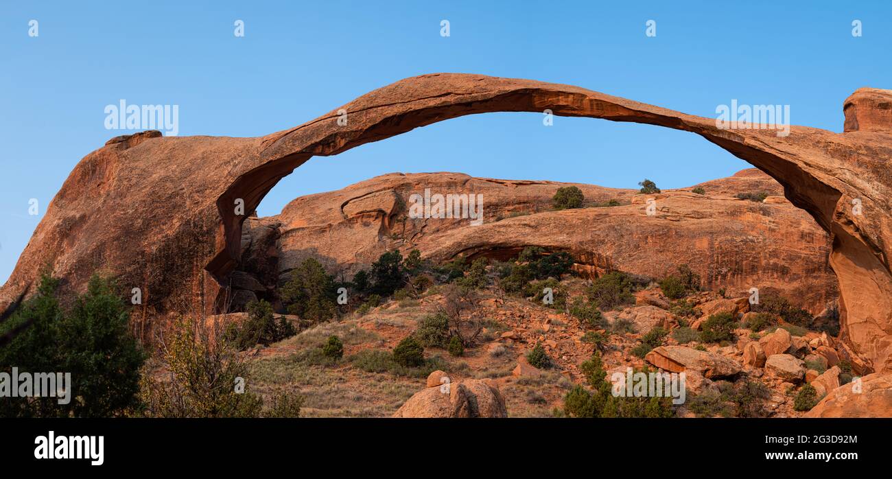 ARCHES NATIONAL PARK, UTAH - CIRCA AUGUST 2020: Landscape Arch in Arches National Park. This is the longest of the many natural rock arches located in Stock Photo