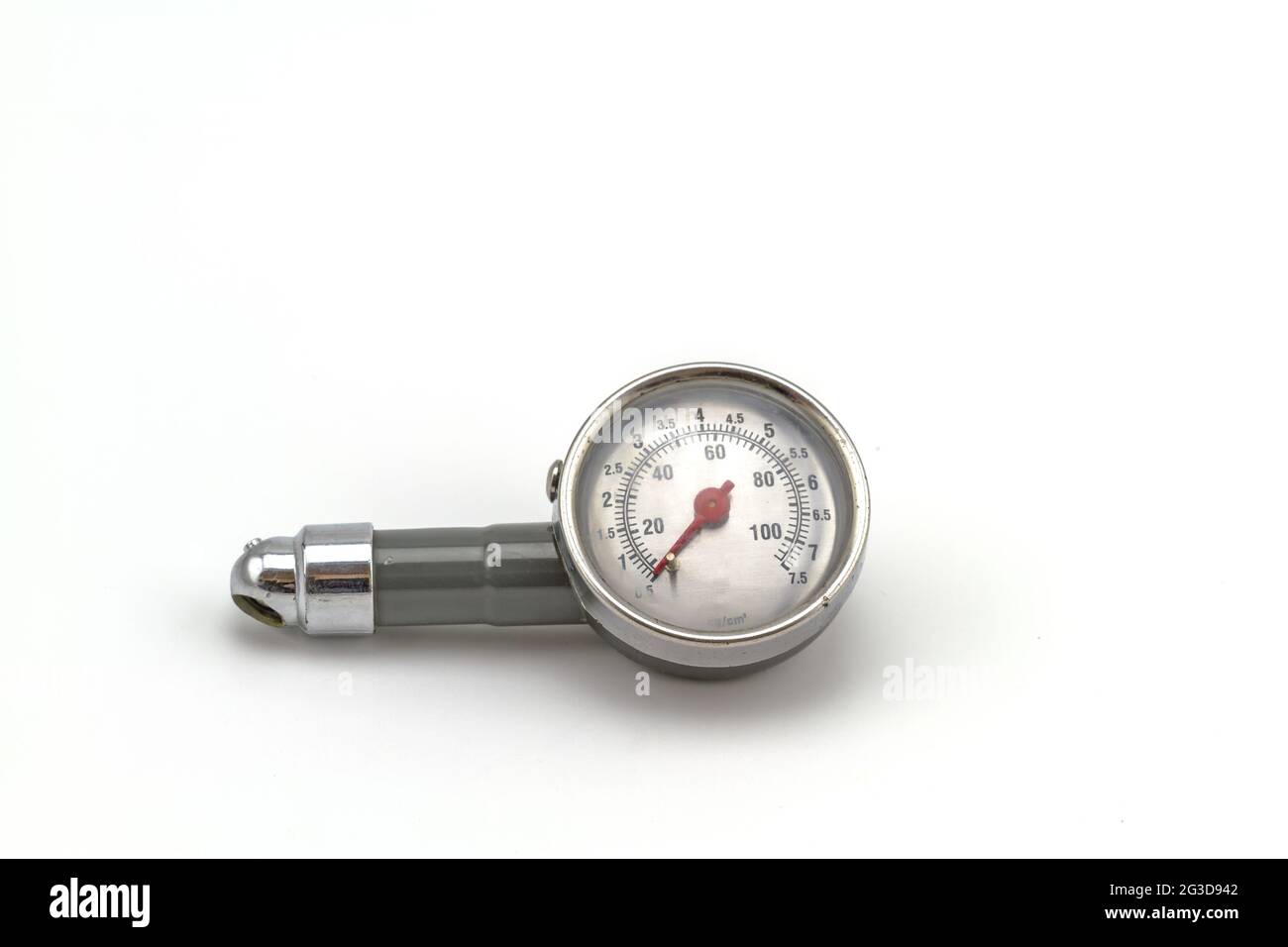 Old Tire gauge on white background Stock Photo Alamy