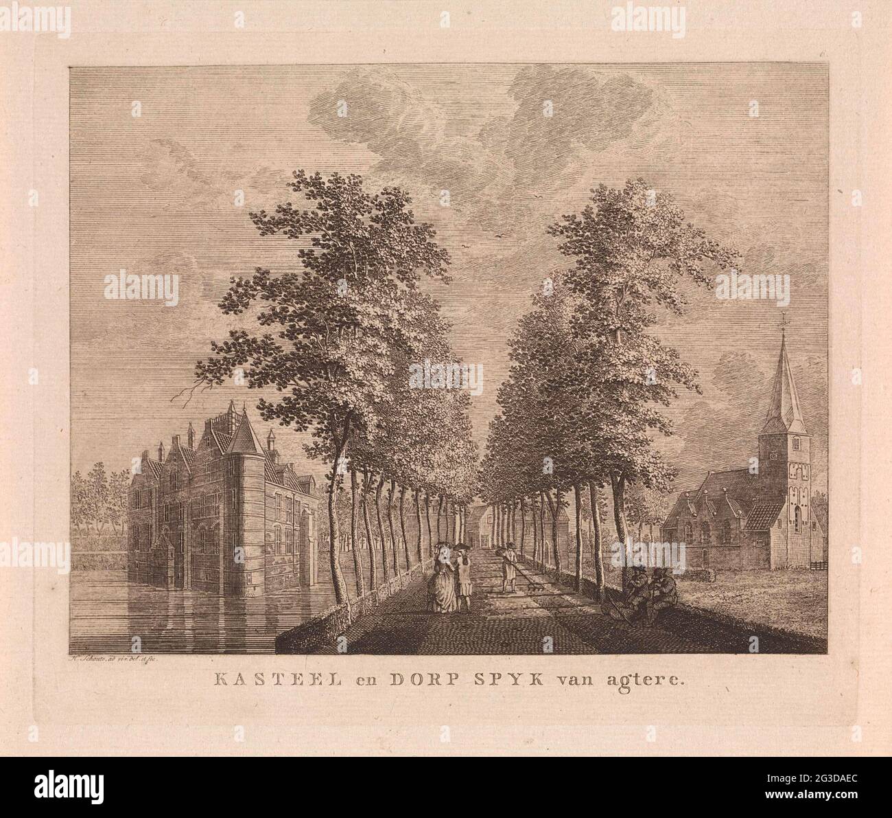 View of the castle and the church in Spijk (Lingewaal), back; Castle ...