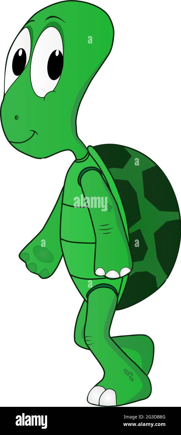 Cartoon illustration of a friendly turtle walking Stock Photo