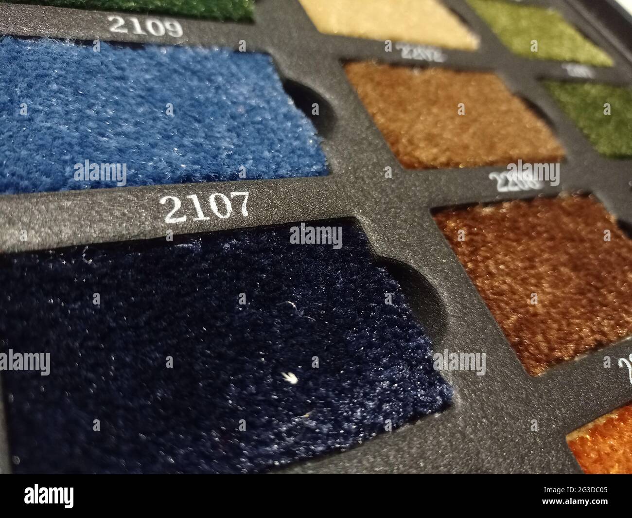 Sliced pieces of carpet. Samples of flooring. Home carpet Stock Photo