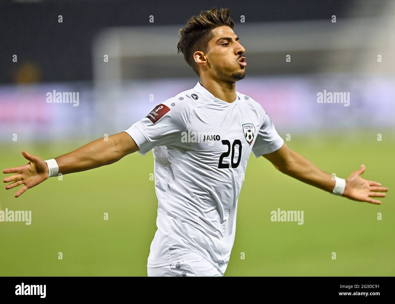 Doha, Qatar. 15th June, 2021. Hossein Zamani of Afghanistan celebrates