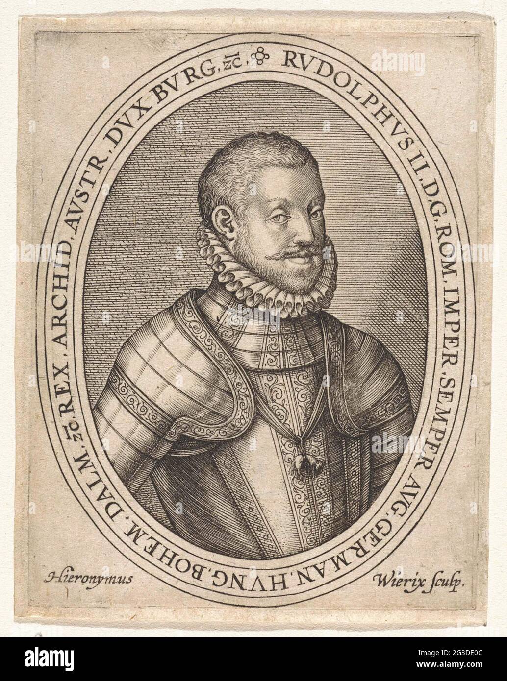 Portrait of Emperor Rudolf II from Habsburg. He carries a harness and a ...