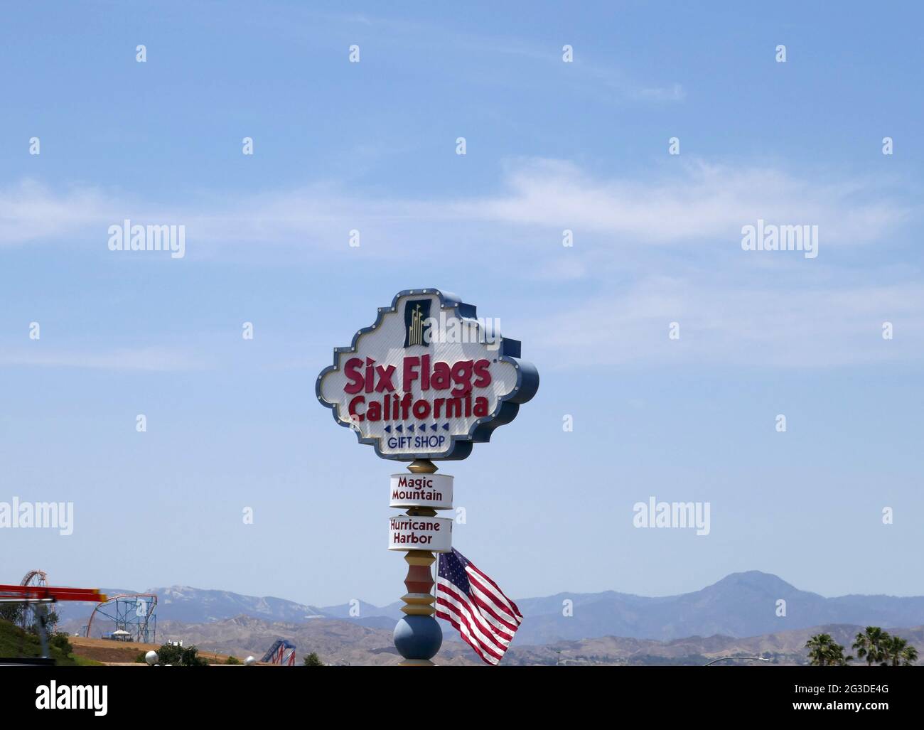 Los Angeles, California, USA 15th June 2021 A general view of atmosphere of Six Flags Magic Mountain on California Reopening Day June 15, 2021 in Los Angeles, California, USA. Photo by Barry King/Alamy Stock Photo Stock Photo