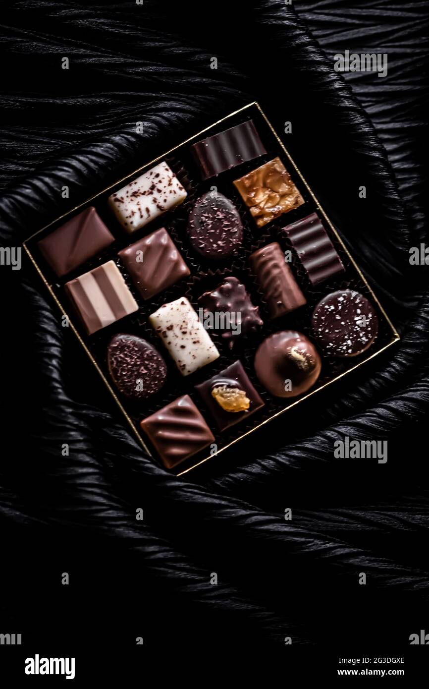 Swiss chocolates in gift box, various luxury pralines made of dark and milk  organic chocolate in chocolaterie in Switzerland, sweet dessert food as  Stock Photo - Alamy