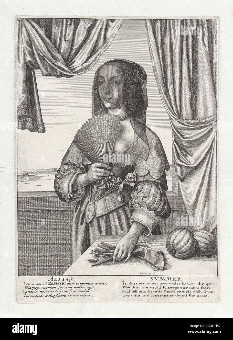 Summer; Aestas / Summer; The four Seasons. Standing woman with veil and ...