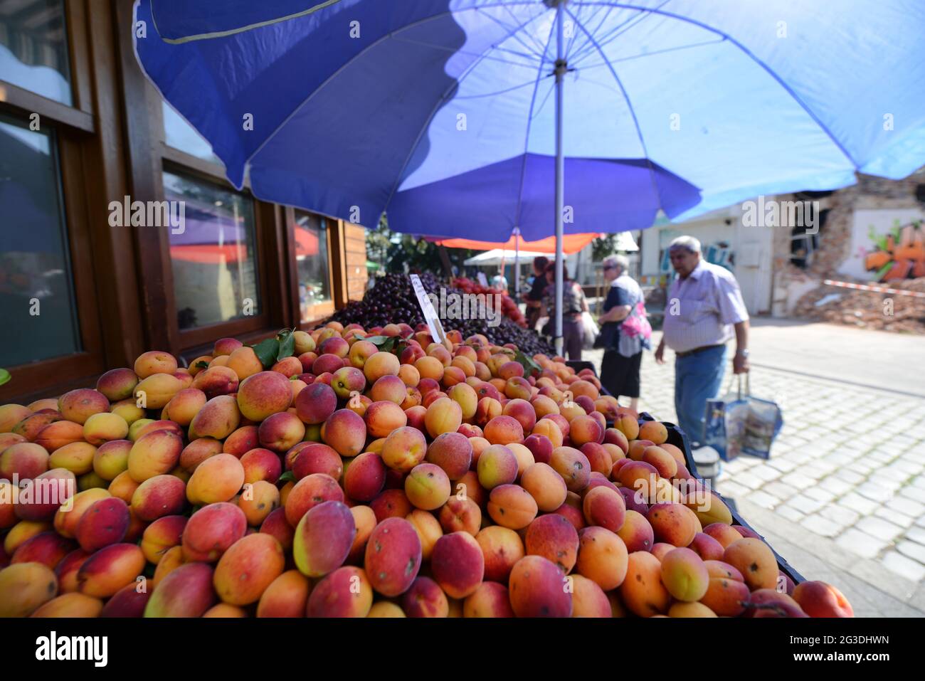 Fresh fruits sold at the Zhenski Pazar ( Ladies' Market ). This is one of the largest markets in Sofia, Bulgaria. Stock Photo