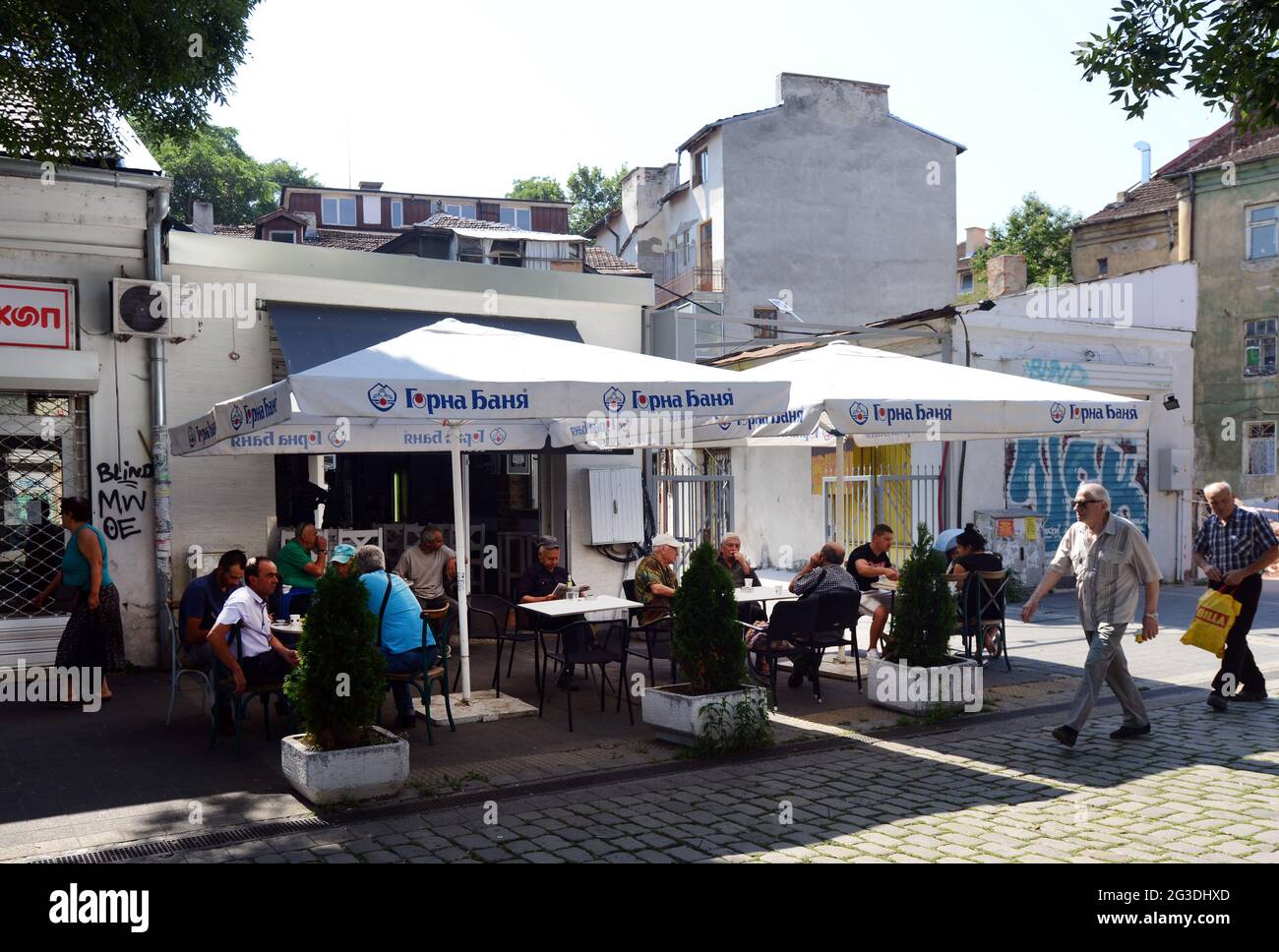 A local cafe at the  Zhenski Pazar ( Ladies' Market ) in Sofia, Bulgaria. Stock Photo