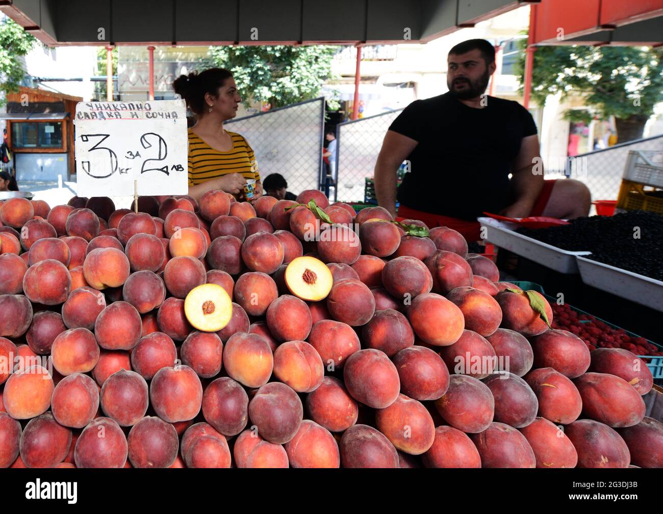 Fresh fruits sold at the Zhenski Pazar ( Ladies' Market ). This is one of the largest markets in Sofia, Bulgaria. Stock Photo