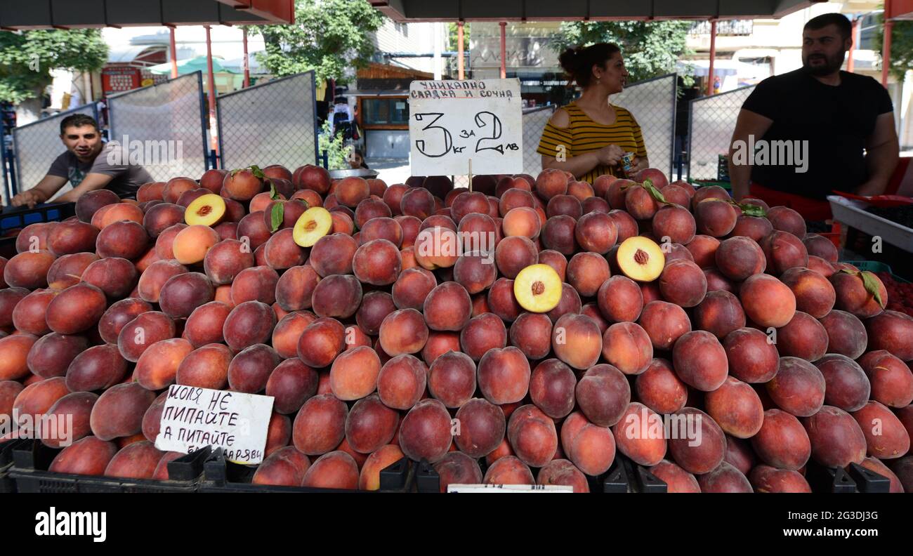 Fresh fruits sold at the Zhenski Pazar ( Ladies' Market ). This is one of the largest markets in Sofia, Bulgaria. Stock Photo