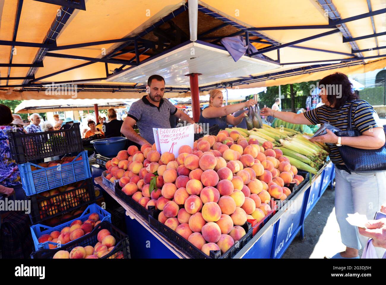 Fresh fruits sold at the Zhenski Pazar ( Ladies' Market ). This is one of the largest markets in Sofia, Bulgaria. Stock Photo