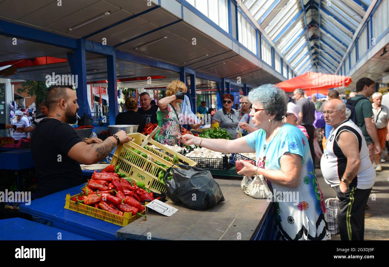 Fresh fruits sold at the Zhenski Pazar ( Ladies' Market ). This is one of the largest markets in Sofia, Bulgaria. Stock Photo