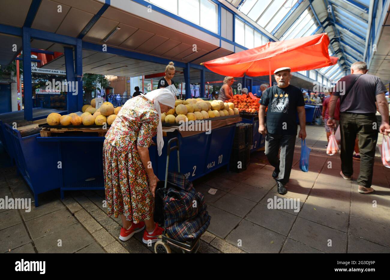 Fresh fruits sold at the Zhenski Pazar ( Ladies' Market ). This is one of the largest markets in Sofia, Bulgaria. Stock Photo