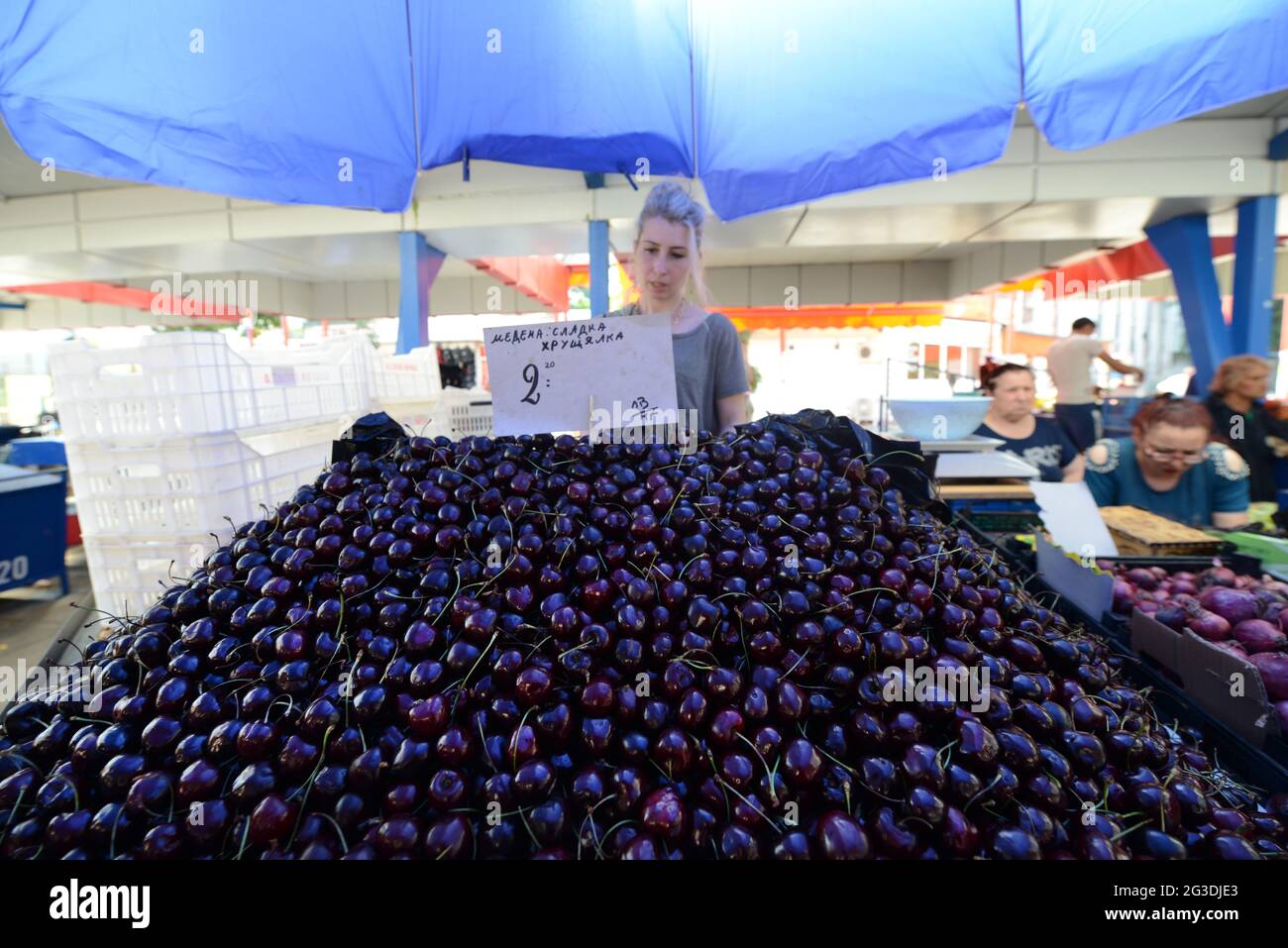 Fresh fruits sold at the Zhenski Pazar ( Ladies' Market ). This is one of the largest markets in Sofia, Bulgaria. Stock Photo