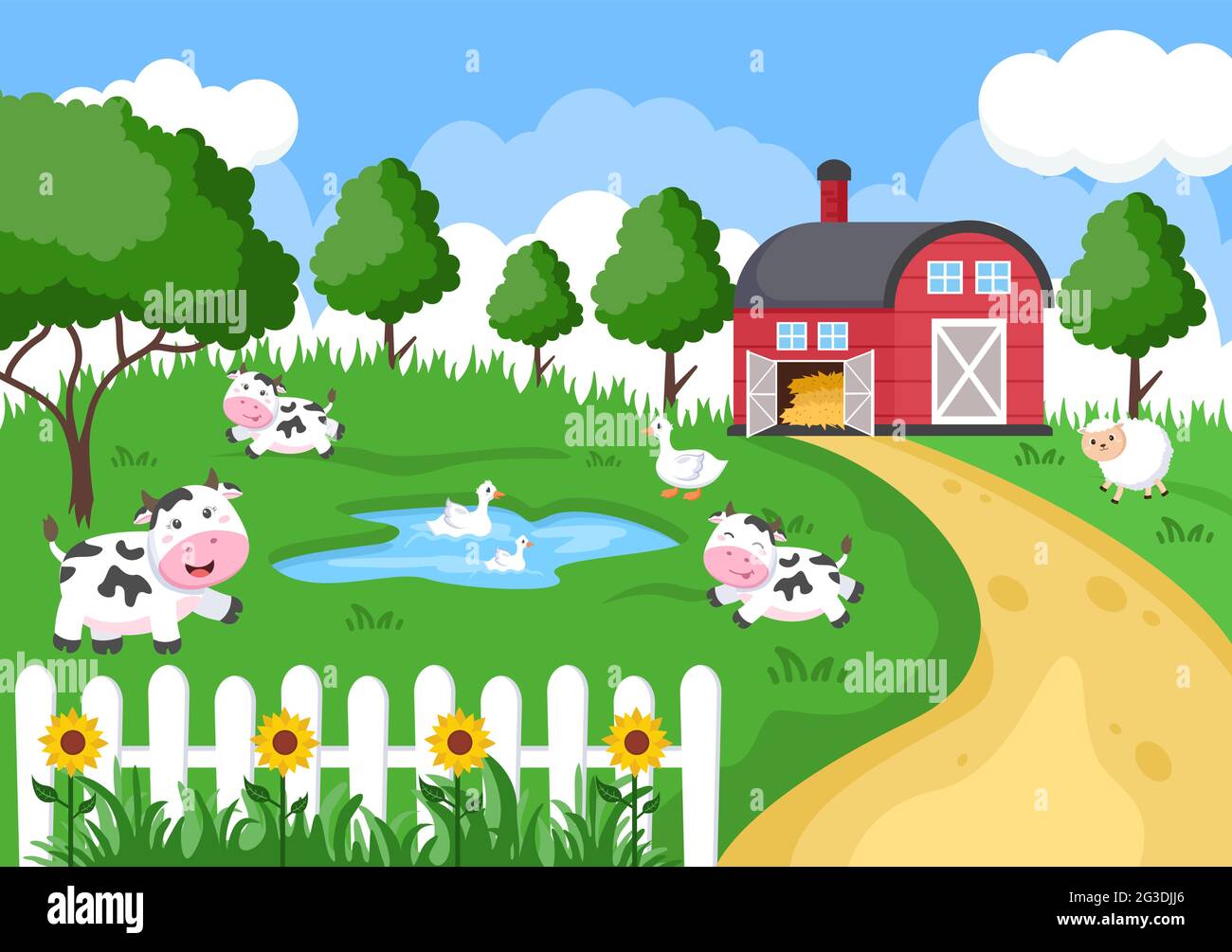 Cute Cartoon Farm Animals Vector Illustration With Cow, Horse, Chicken,  Duck, or Sheep. For Postcard, Background, Wallpaper, and Poster Stock Vector  Image & Art - Alamy