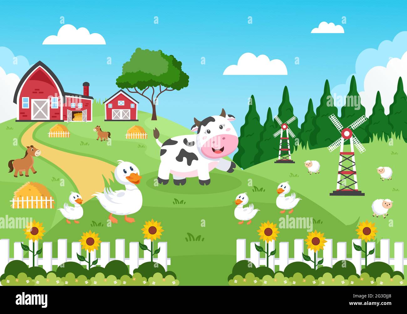 Cute Cartoon Farm Animals Vector Illustration With Cow, Horse, Chicken,  Duck, or Sheep. For Postcard, Background, Wallpaper, and Poster Stock  Vector Image \u0026 Art - Alamy, image size:1300x1005