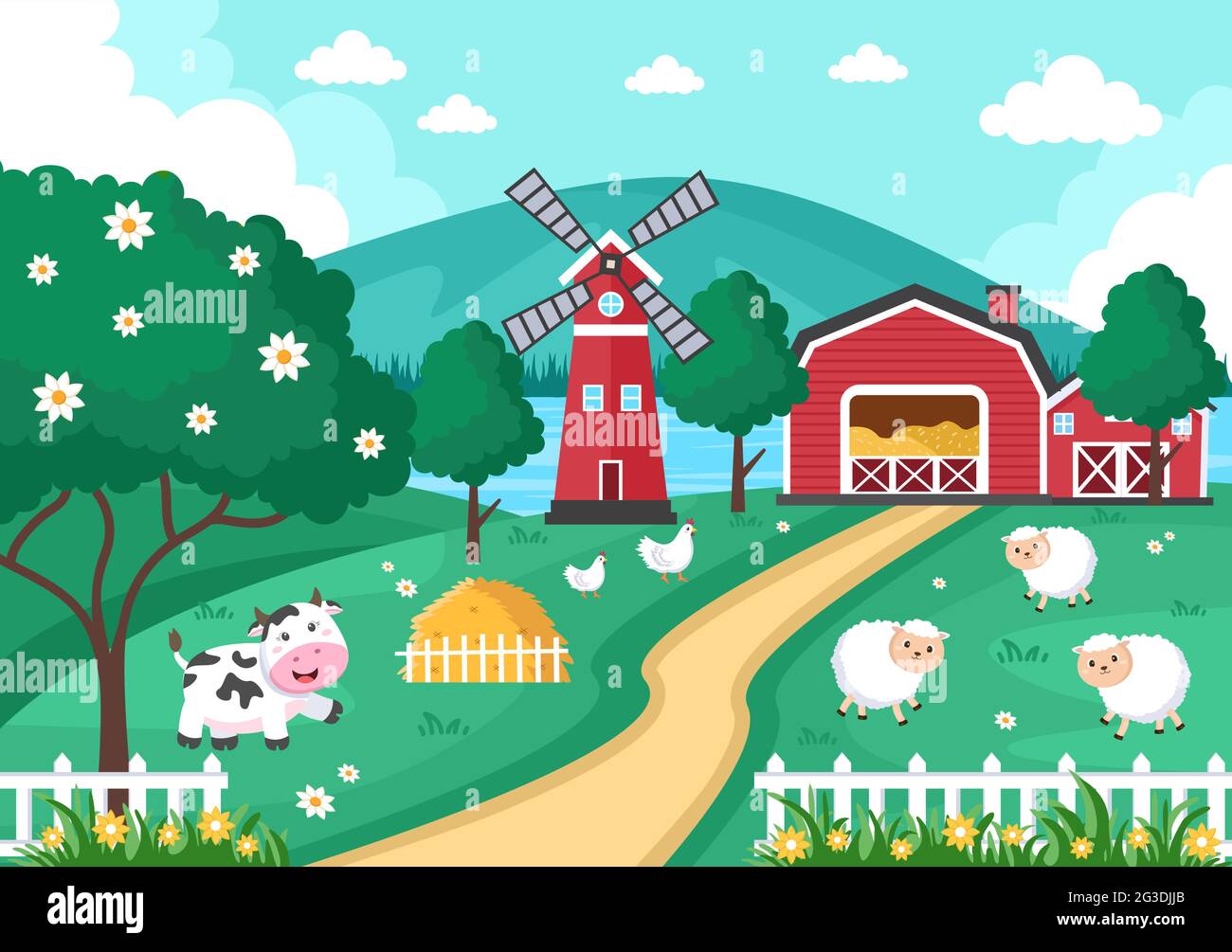 Cute Cartoon Farm Animals Vector Illustration With Cow, Horse, Chicken,  Duck, or Sheep. For Postcard, Background, Wallpaper, and Poster Stock  Vector Image \u0026 Art - Alamy, image size:1300x1005