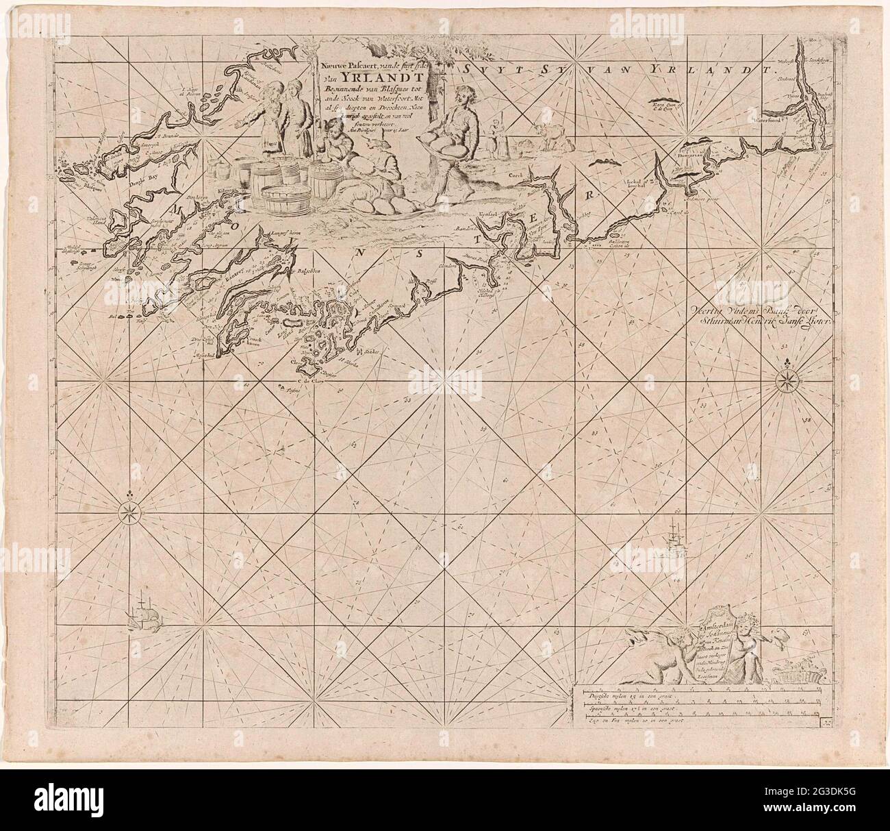 South Coast Of Ireland Map Map Of A Part Of The South Coast Of Ireland; New Pascaert Vande Suyt Syde  From Yrlandt. Map Of A Part Of The South Coast Of Ireland With Two Compass  Roses, The