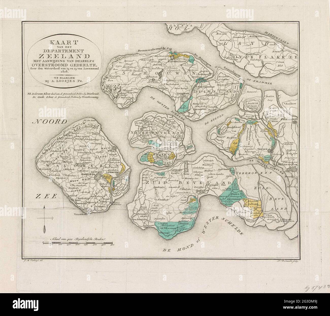 Map of Zeeland with the flooded areas, 1808; Map of the Zeeland ...