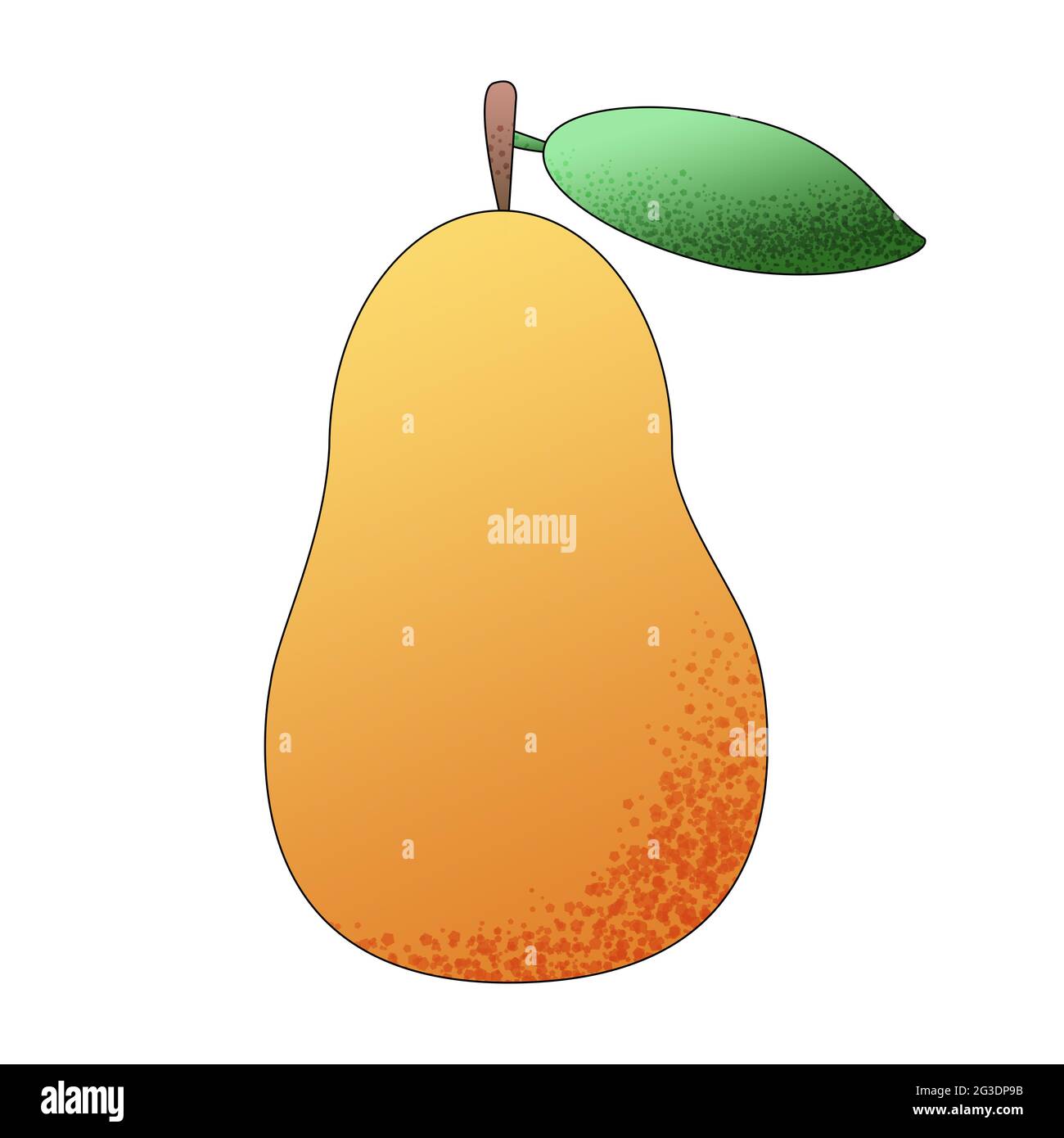 Illustration of fruits for children. Yellow pear with green leaf and ...