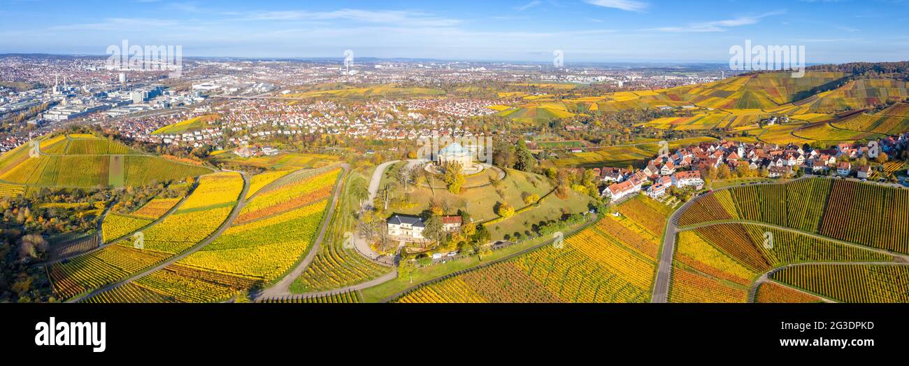 Stuttgart Grabkapelle grave chapel Württemberg Rotenberg vineyard aerial photo panoramic view autumn in Germany tourism Stock Photo