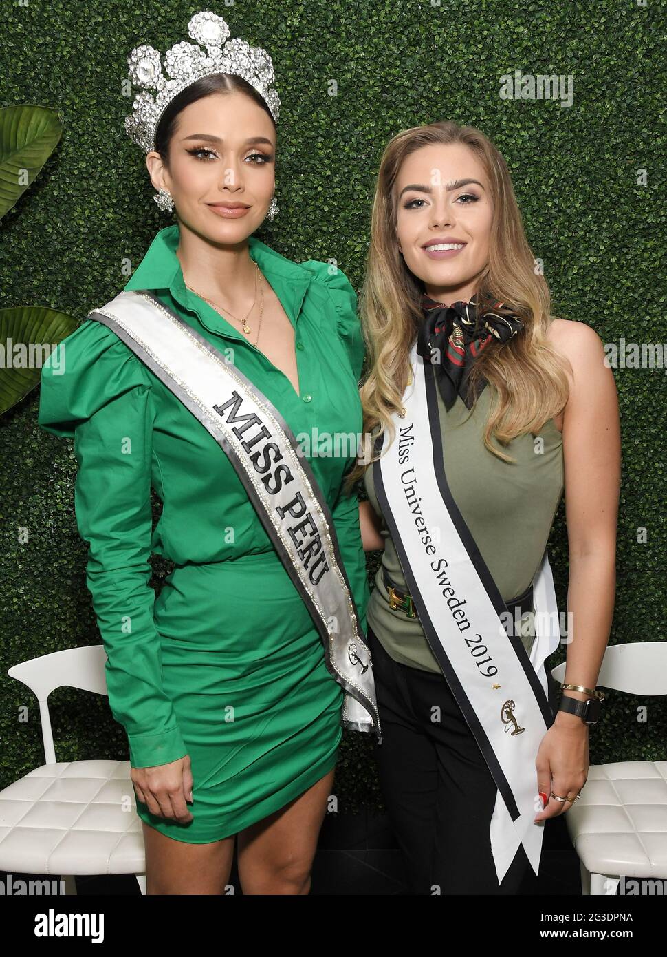 (L-R) Miss Universe, Peru. , . Lina Ljungberg at the meet & greet held at O Skin Med Spa in Cerritos, CA on Tuesday, ?June 15, 2021. (Photo By Sthanlee B. Mirador/Sipa USA) Credit: Sipa USA/Alamy Live News Stock Photo