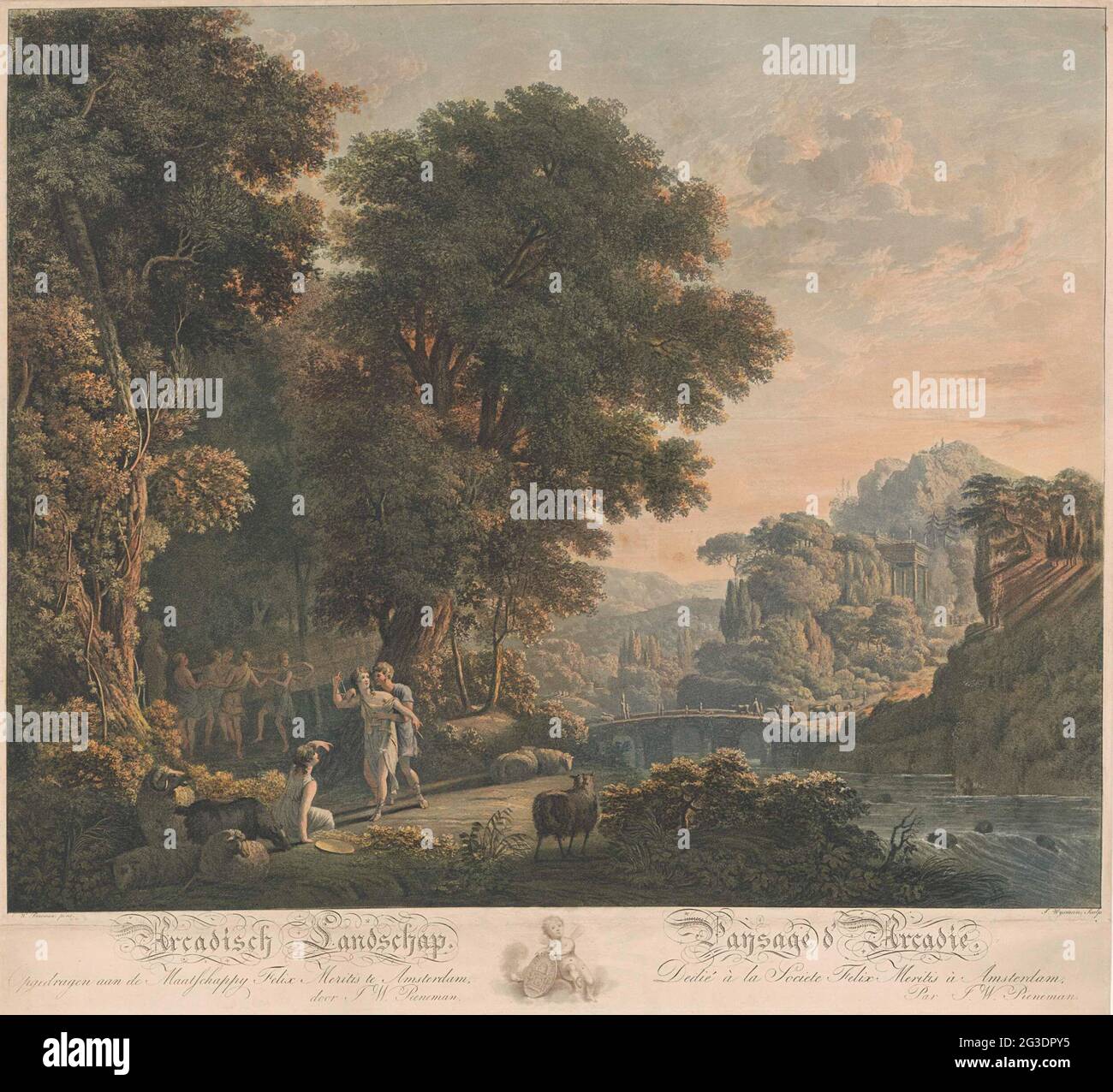 Arcadian Landscape With Dancing Figures Arcadian Landscape Passage D Arcadie In The Foreground In An Arcadic Landscape A Boy Embraces A Woman Who Plays Triangel Links In The Forest Make Shepherdess A