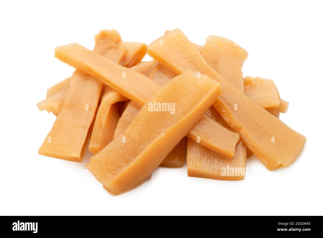 sliced canned bamboo shoots  isolated on white background Stock Photo