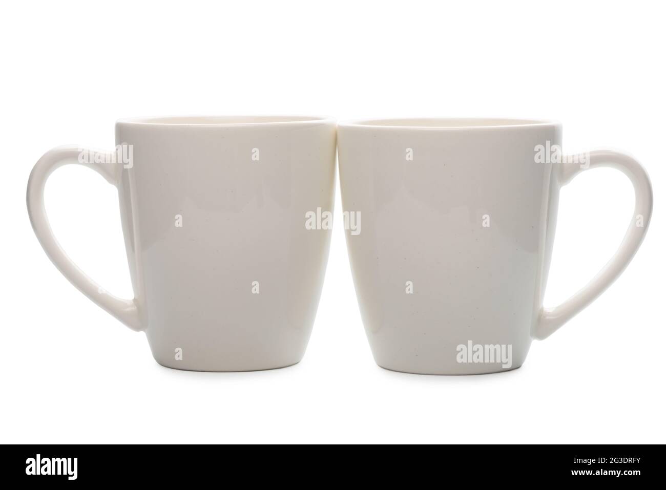 couple white empty coffee cups is isolated on background, mockup Stock Photo