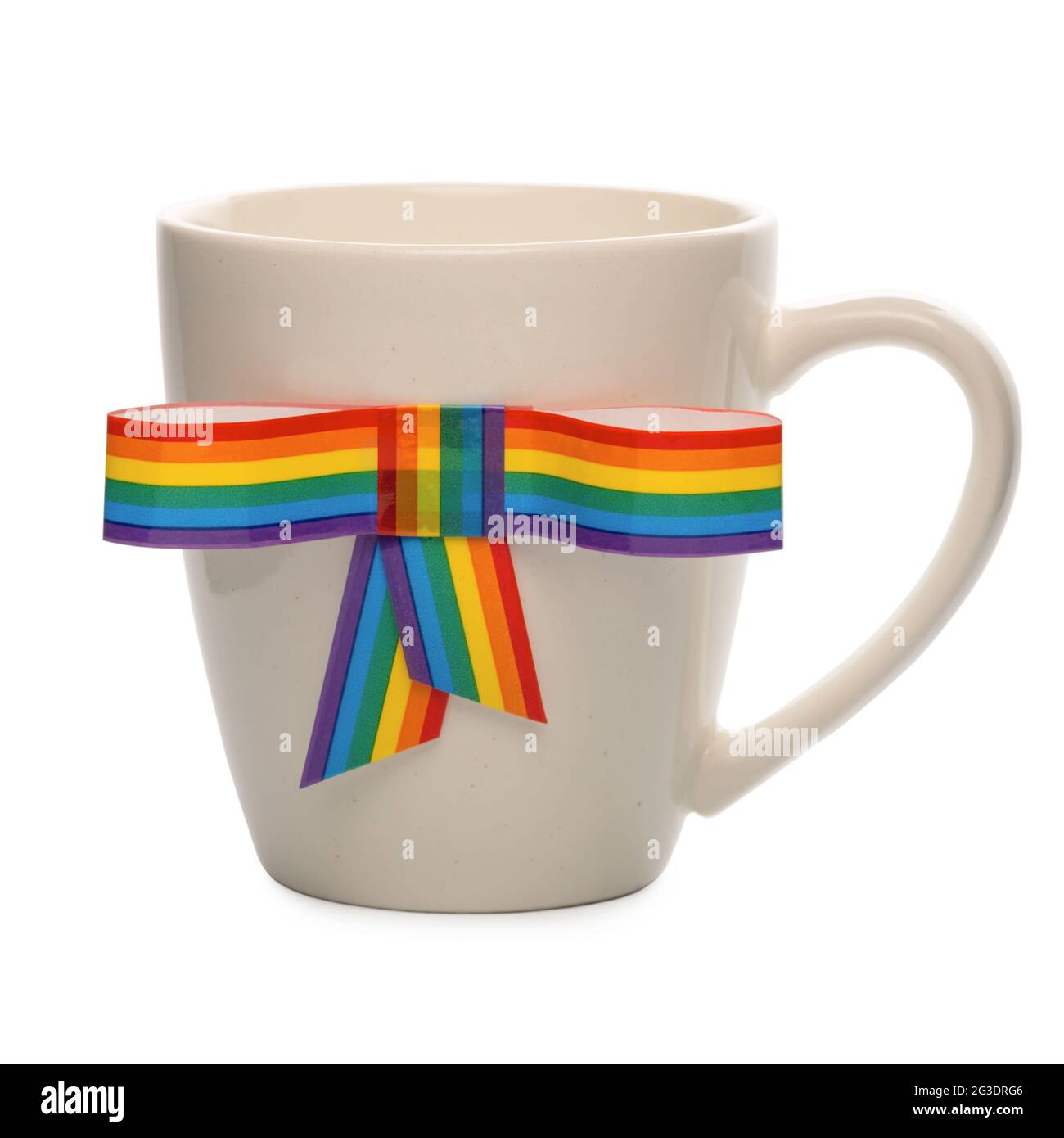 concept gay culture symbol with cup and rainbow ribbons bow, sign LGBT community is isolated on white background Stock Photo