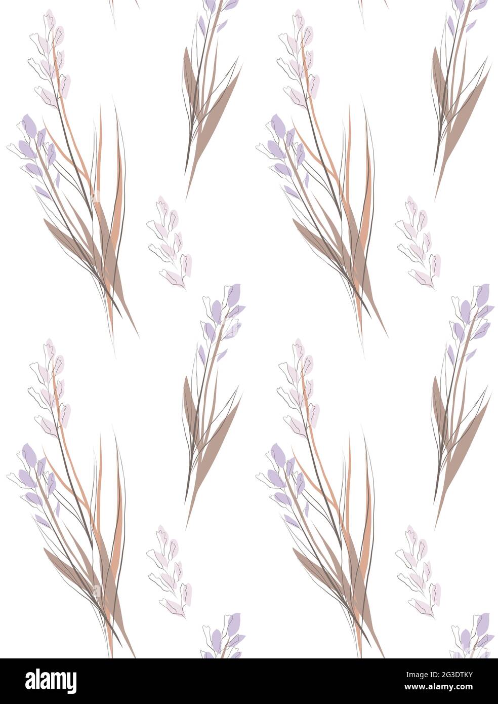 Delicate texture with bouquets of steppe flowers on a white background. Delicate floral texture. Natural fabric with irises sketch. Vector trendy wall Stock Vector