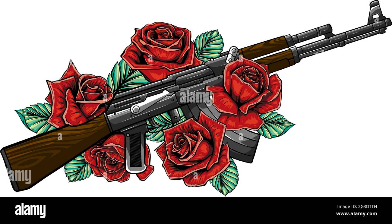 Vector Illustration of rifle with roses design Stock Vector Image & Art -  Alamy