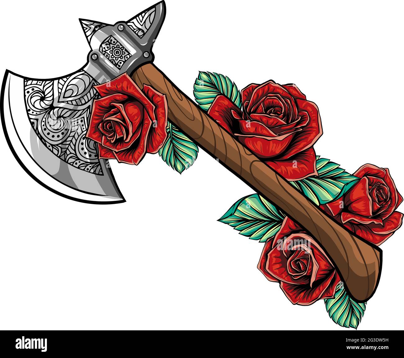 vector illustration of axe with roses design Stock Vector Image & Art
